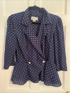 Navy Polka Dot Peplum Blazer